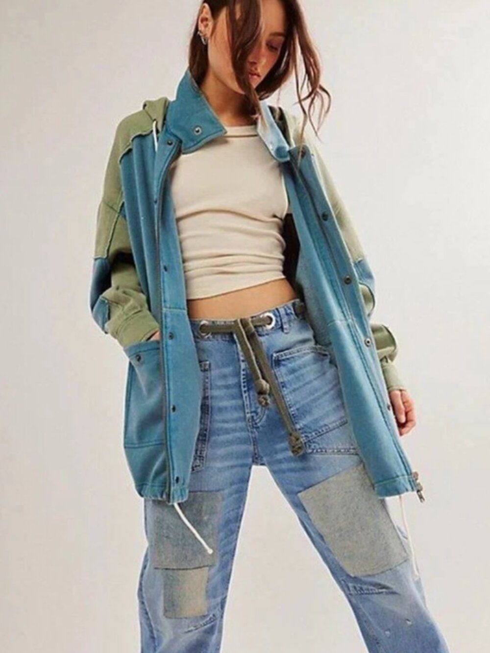 Free People Radio Cardi Hoodie Sweatshirt Jacket Oversized Pocket Drawstring XL